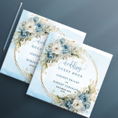 Blue Flowers Greenery Gold Wedding Guest Book Gästebuch