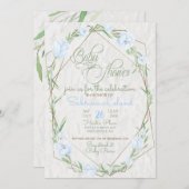 Blue Flowers Grüne Terrarium Babydusche Einladung (Vorne/Hinten)