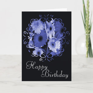 Blue Flowers Happy Birthday Card Design 1 Karte