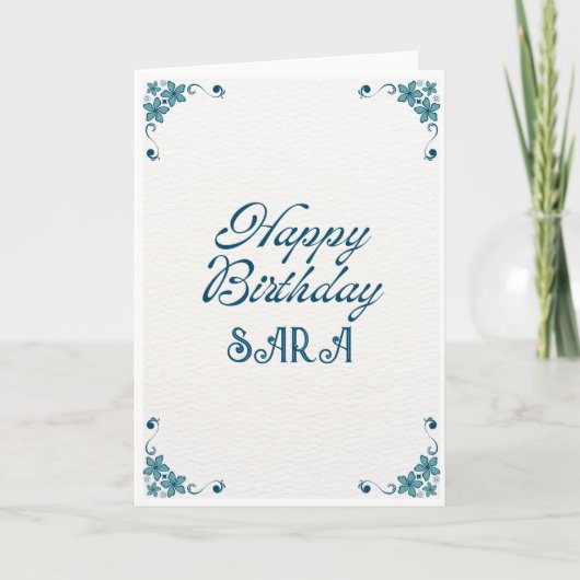 Blue Flowers Happy Birthday Card Karte (Vorderseite)