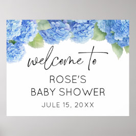 Blue Flowers Hydrangea Baby Dusche Empfang Poster