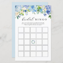 Blue Flowers Hydrangea Bridal Bingo Spielkarten
