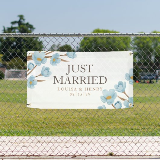 Blue Flowers Just Married Car Banner (Insitu)