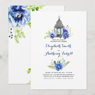 Blue Flowers Lantern Watercolor Engagement Party Einladung