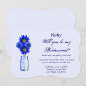 Blue Flowers Mason Jar Bridesmaid Card Einladung (Vorne/Hinten)