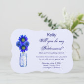Blue Flowers Mason Jar Bridesmaid Card Einladung (Stehend Vorderseite)
