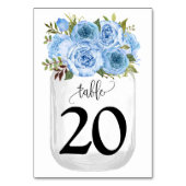 Blue Flowers Mason Jar Country Wedding Tischnummer (Rückseite)