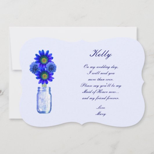 Blue Flowers Mason Jar Trauzeugin Card Einladung (Vorderseite)