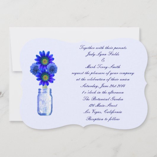 Blue Flowers Mason Jar Wedding Einladung (Vorderseite)