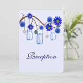 Blue Flowers Mason Jars Empfang Card Einladung (Stehend Vorderseite)
