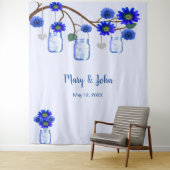 Blue Flowers Mason Jars Foto Hintergrund Wandteppich (Beispiel)