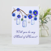 Blue Flowers Mason Jars Trauzeugin Card Einladung (Stehend Vorderseite)