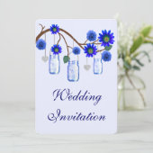 Blue Flowers Mason Jars Wedding Einladung (Stehend Vorderseite)