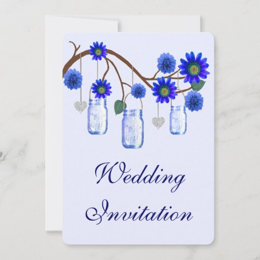 Blue Flowers Mason Jars Wedding Einladung (Vorderseite)