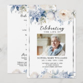 Blue Flowers Memorial Funeral Order of Service Programm (Vorne/Hinten)