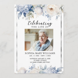 Blue Flowers Memorial Funeral Order of Service Programm