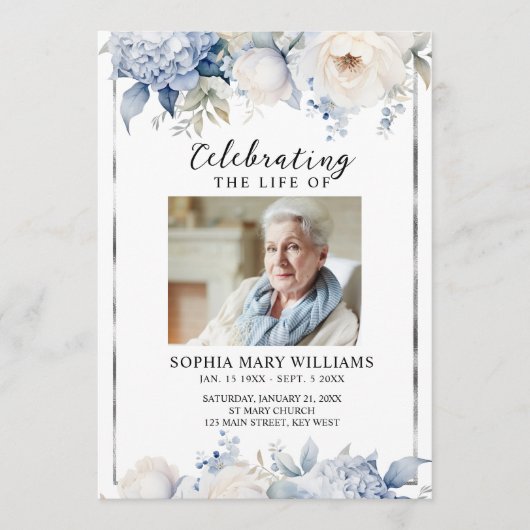 Blue Flowers Memorial Funeral Order of Service Programm (Vorderseite)