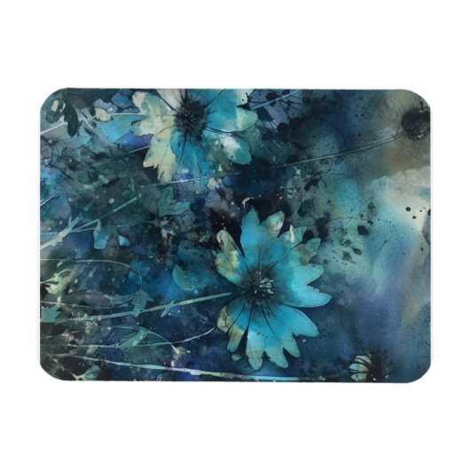 Blue Flowers Mixed Media Magnet (Horizontal)