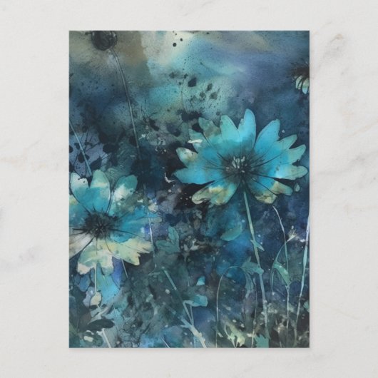 Blue Flowers Mixed Media Postkarte (Vorderseite)