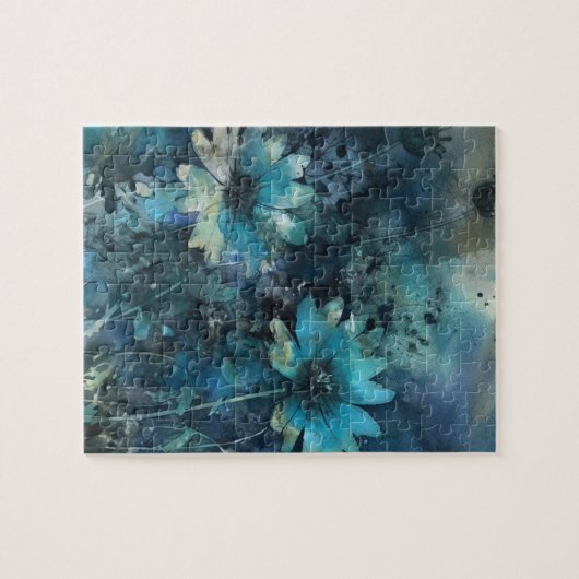 Blue Flowers Mixed Media Puzzle (Horizontal)