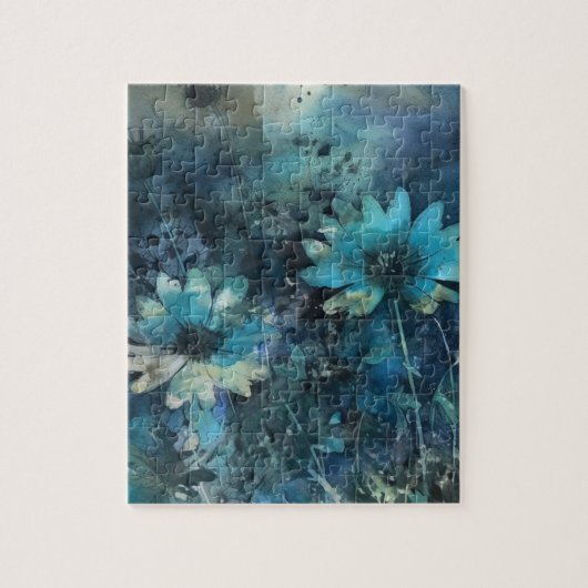 Blue Flowers Mixed Media Puzzle (Vertikal)