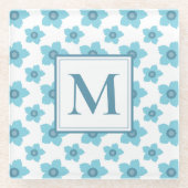 Blue Flowers Monogram Glasuntersetzer (Vorderseite)
