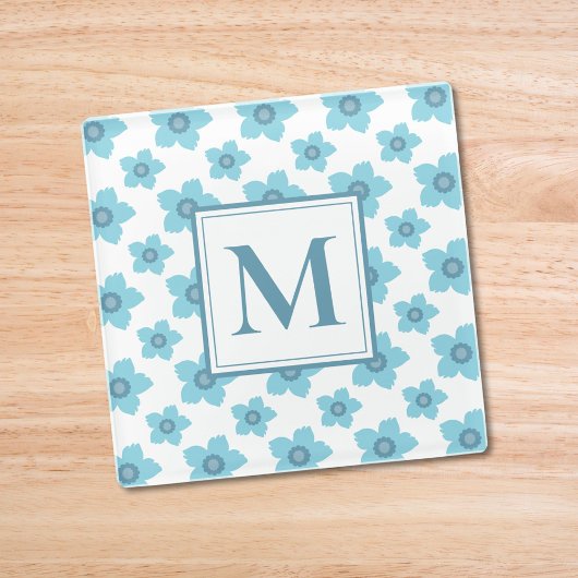 Blue Flowers Monogram Glasuntersetzer