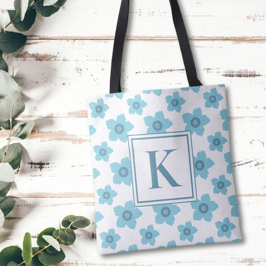 Blue Flowers Monogram Tasche