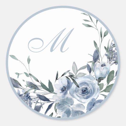 Blue Flowers Monogram Wedding Umschlag Aufkleber (Vorderseite)