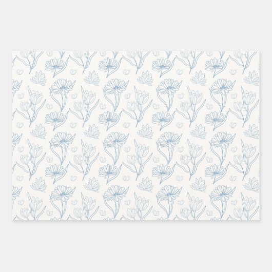 Blue flowers outline drawing in ink  geschenkpapier set (Vorderseite 3)