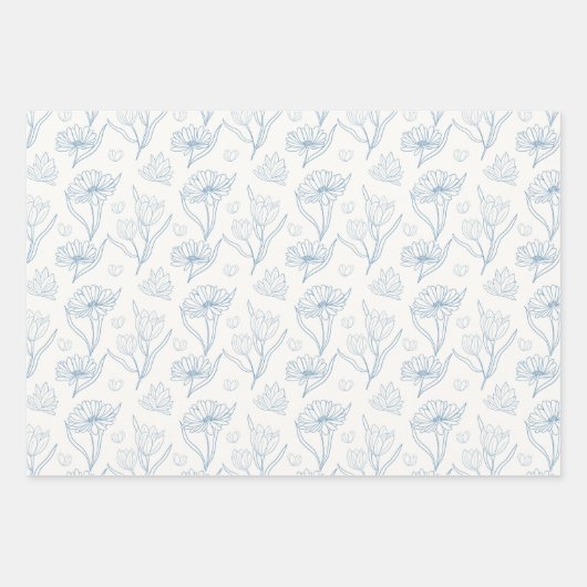 Blue flowers outline drawing in ink  geschenkpapier set (Vorderseite)