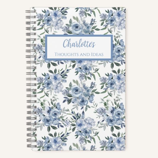 Blue Flowers Personalized Journal Notebook Notizblock (Vorderseite)