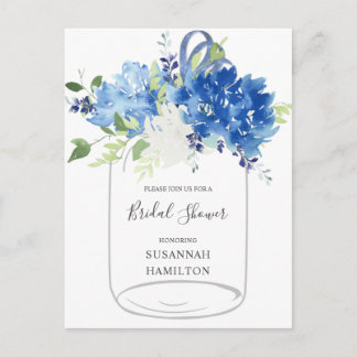 Blue Flowers Ribbon Mason Jar Bridal Postcard Postkarte
