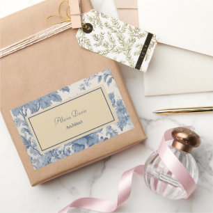 Blue Flowers Toile de Jouy Ihr Name Rechteckiger Aufkleber