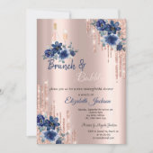 Blue Flowers Tropfen Brunch & Bubbly Brautparty Einladung (Vorderseite)