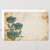 Blue Flowers Vintage Wedding Briefpapier (Vorne/Hinten)