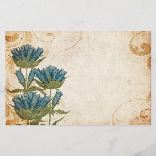 Blue Flowers Vintage Wedding Briefpapier (Vorderseite)