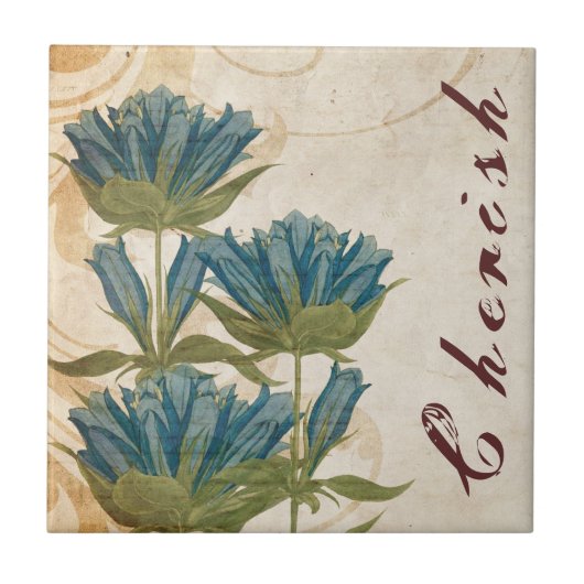 Blue Flowers Vintage Wedding Fliese (Vorderseite)