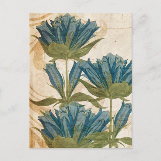 Blue Flowers Vintage Wedding Postkarte (Vorderseite)