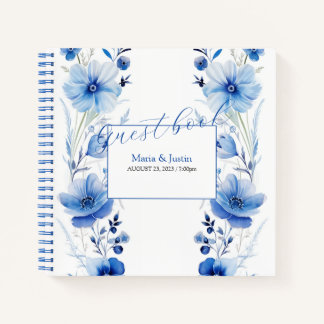 Blue Flowers Watercolor Bouquet Gästebuch Notizblock