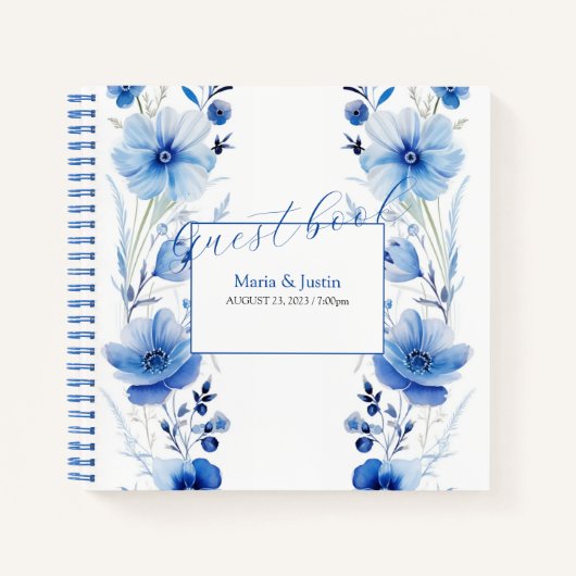 Blue Flowers Watercolor Bouquet Gästebuch Notizblock (Vorderseite)