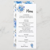 Blue Flowers Wedding Brautparty Menu Menükarte (Vorne/Hinten)