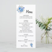 Blue Flowers Wedding Brautparty Menu Menükarte (Stehend Vorderseite)