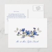 Blue Flowers Wedding Vielen Dank Postcard Postkarte (Vorne/Hinten)