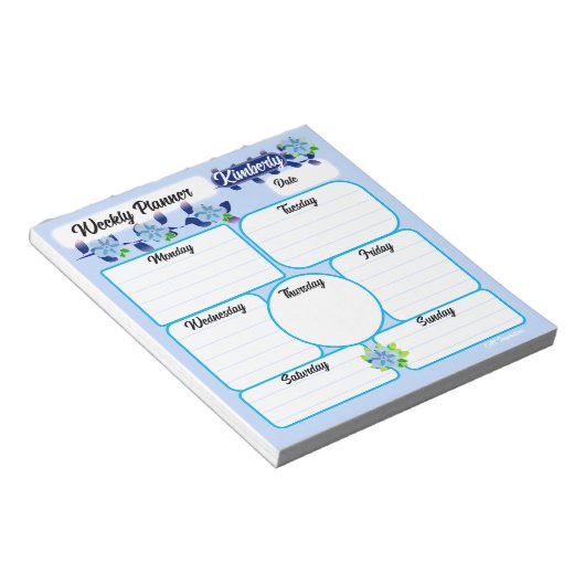 Blue Flowers Weekekly Planner Notepad Notizblock (angewinkelt)