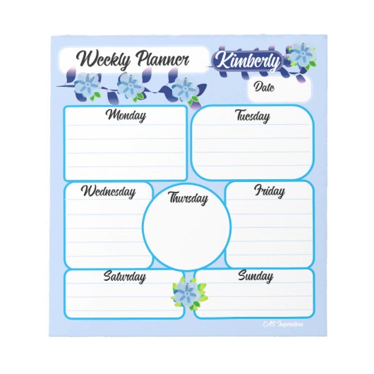 Blue Flowers Weekekly Planner Notepad Notizblock (Vorderseite)