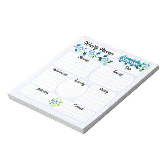 Blue Flowers Weekekly Planner Notepad Notizblock (Rotiert)