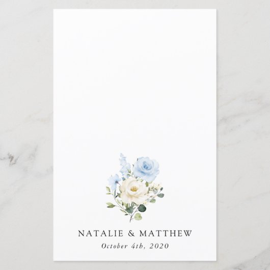 Blue Flowers, White Flowers, Boho, Wedding Menu (Rückseite)