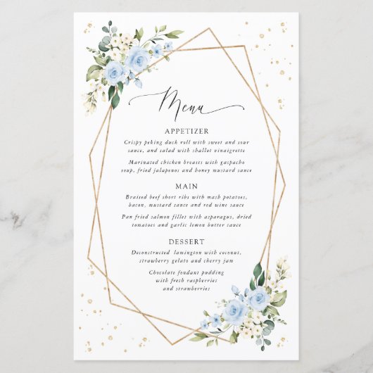 Blue Flowers, White Flowers, Boho, Wedding Menu (Vorderseite)