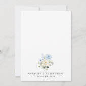 Blue Flowers, White Flowers, Greenery, Birthday Einladung (Rückseite)
